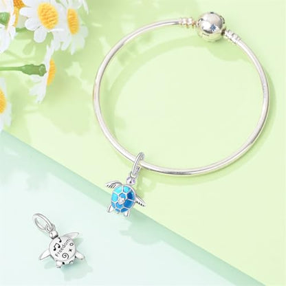Birthday Fashion Heart Dangle Charm for Bracelets and Necklace Pendant Bead Charms Jewelry Present for Women Family Friends - style: Blue Sea Turtle