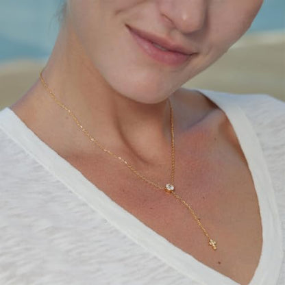 Lariat Necklace for Women CZ Y Shaped Necklaces Summer Birthday Jewelry Gifts - color: Gold Cross Drop