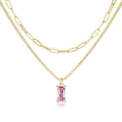 Dainty Gold Charm Necklaces for Women Non Tarnish, 14K Trendy Blue Green Cubic Zirconia Emerald Pendant Birthstone Necklaces Birthday Gifts for Women Waterproof Jewelry - color: 06-June(Alexandrite)