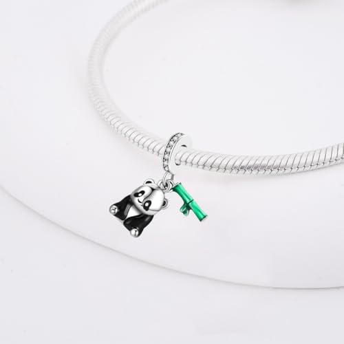 Charm for Bracelets and Necklaces, Heart Animals 925 Sterling Silver Bead Celestial Sun Moon Star Charms Jewelry Gift for Women Girls - color: Panda Green Bamboo Charm