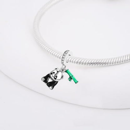 Charm for Bracelets and Necklaces, Heart Animals 925 Sterling Silver Bead Celestial Sun Moon Star Charms Jewelry Gift for Women Girls - color: Panda Green Bamboo Charm
