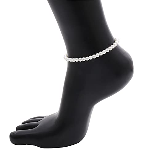 COLORFUL BLING 1Pc Pearl Handmade Anklet Simple Imitation pearls Hand Woven Boho Foot Jewelry Anklet Bracelet Summer Beach for Women - color: Pearl