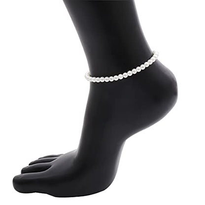 COLORFUL BLING 1Pc Pearl Handmade Anklet Simple Imitation pearls Hand Woven Boho Foot Jewelry Anklet Bracelet Summer Beach for Women - color: Pearl