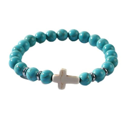 Crystal Cross Bracelet for Women and Men, Gift Jewelry Jewelry Gift | natural stone beads, crystal beads, cross design, inspirational style, birthday gift, bracelet jewelry for casual styling - color: blue