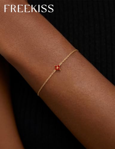 Freekiss Gold Stack Bracelets for Women | Dainty Thin Bracelet Set Trendy 14K Gold Plated Waterproof Bracelets for Women - style: 01 January Garnet - Loyalty
