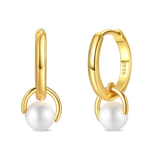 925 Sterling Silver Huggie Hoop Earrings for Women with 5A Cubic Zirconia Jewelry Birthday Gift - style: Pearl
