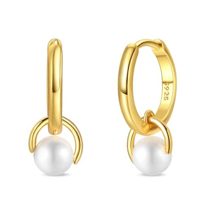 925 Sterling Silver Huggie Hoop Earrings for Women with 5A Cubic Zirconia Jewelry Birthday Gift - style: Pearl