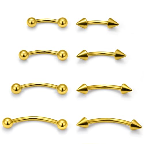 Eyebrow Piercing Jewelry Surgical Steel Curved Barbell Tiny Eyebrow Ring Vertical Labret Lip Jewelry Ear Rook Navel Small Belly Button Ring for Women Men 20g 16g 6mm/8mm/10mm/12mm - color: Gold tone Eyebrow Piercing Jewelry 16G