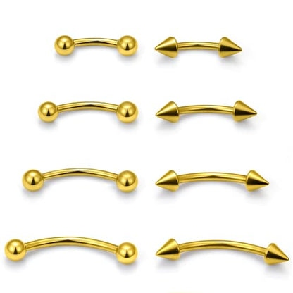 Eyebrow Piercing Jewelry Surgical Steel Curved Barbell Tiny Eyebrow Ring Vertical Labret Lip Jewelry Ear Rook Navel Small Belly Button Ring for Women Men 20g 16g 6mm/8mm/10mm/12mm - color: Gold tone Eyebrow Piercing Jewelry 16G