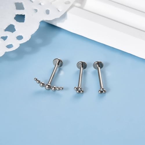Lantine 16g CZ Crawler Flat Back Stud Earrings Set G23 Titanium Cartilage Tragus Daith Helix Piercing Jewelry 20g Flat Screw 2nd 3rd Lobe FlatBack Earrings - color: Ball, size: 16g 12mm