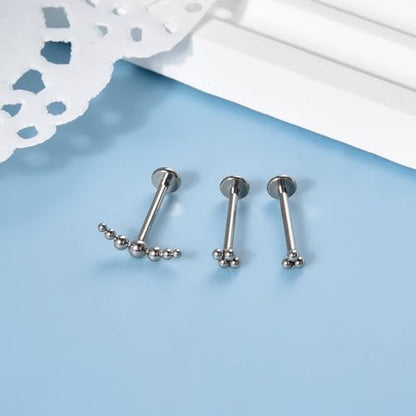 Lantine 16g CZ Crawler Flat Back Stud Earrings Set G23 Titanium Cartilage Tragus Daith Helix Piercing Jewelry 20g Flat Screw 2nd 3rd Lobe FlatBack Earrings - color: Ball, size: 16g 12mm