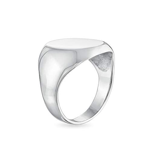 Bling Jewelry Basic Simple Initial Monogram Engravable .925 Sterling Silver Oval Signet Ring For Men Women Teen Shinny Polish Finish - color: Silver Engrave