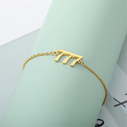 PAMTIER Angel Number Ankle Bracelet for Women Adjustable Chain | Stainless Steel, Dainty Simple Numerology Jewelry Gift - color: 5.5+2.8inch, Gold 777