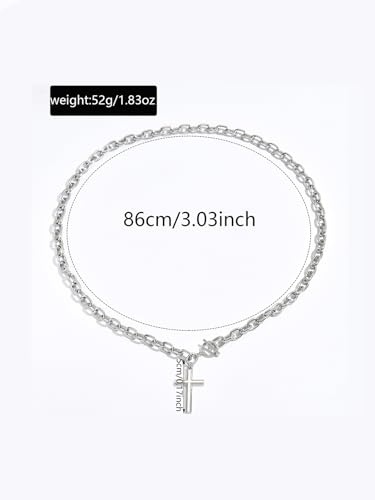 Chunky Gold Cross Necklace for Women Layered Necklace Retro Big Gold Cross Pendant Necklace Statement Chunky Chain Choker Necklaces Thick OT Buckle Chain Long Necklace Jewelry - style: Style1-silver