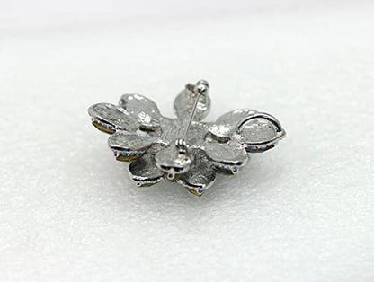 Faship Gorgeous Black Crystal Chunky Floral Pin Brooch - color: Clear