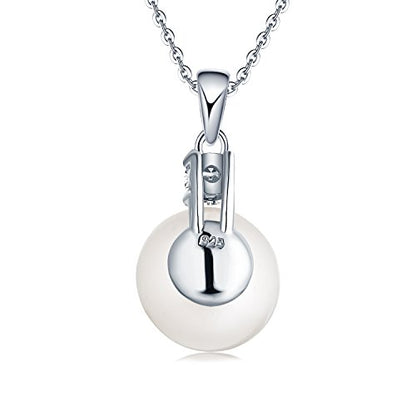 925 Sterling Silver Freshwater Cultured Pearl Pendant Necklace JO WISDOM Jewelry for Women,Girls - color: 10mm,White Pearl
