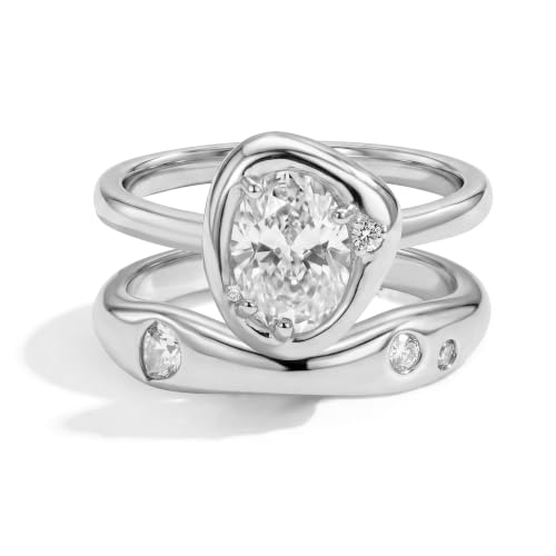 18K Gold & Silver Plated Stackable Ring Set for Women, CZ Curved Wave Stacking Bands, Statement Promise Rings for Wedding Engagement, Trendy Dainty Jewelry Gift - color: Silver 3