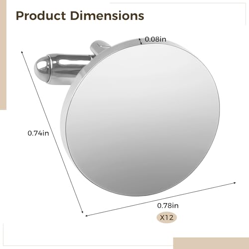12 Pcs Stainless Steel Cufflinks for Men, Round Mirror Polished Silver Tone Cuff Link Accessories, Simple Shirt Button Style, Toggle Back Closure, for Formal Attire and Dress Shirts