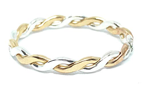 TOE RINGS & THINGS Finger or Thumb Twine Medley | .925 Sterling Silver & Gold Filled | Unisex Mixed Metal Braid Design | Sizes 3-13