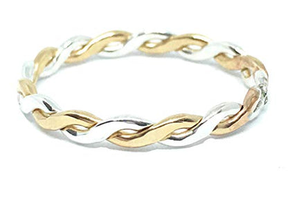 TOE RINGS & THINGS Finger or Thumb Twine Medley | .925 Sterling Silver & Gold Filled | Unisex Mixed Metal Braid Design | Sizes 3-13