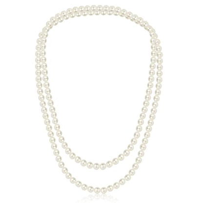 CdbC 59" Long Pearl Necklace, Faux Long Pearl Necklaces for Women, Vintage Elegant Long Pearls, Pearl Necklace Long for Wedding Party 1920s Gatsby Costume Jewelry