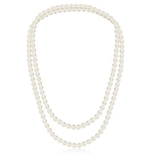 CdbC 59" Long Pearl Necklace, Faux Long Pearl Necklaces for Women, Vintage Elegant Long Pearls, Pearl Necklace Long for Wedding Party 1920s Gatsby Costume Jewelry
