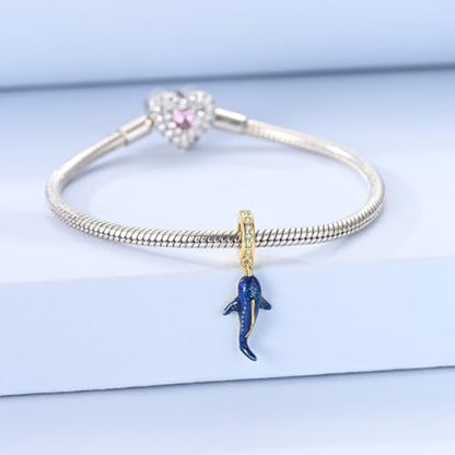 Hapour 925 Sterling Silver Charms for Bracelet Necklace Dangle Pendant Bead | Whale Shark Charm, Glow in the Dark, Matryoshka Russian Doll Baking European Jewelry Charm, 14k Gold Plated - style: Golden Blue Glowing Whale Shark