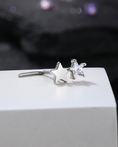 925 Sterling Silver Nose Studs 20G L Shape Nose Rings Star Clear CZ Nose Piercing Jewelry Surgical Steel
