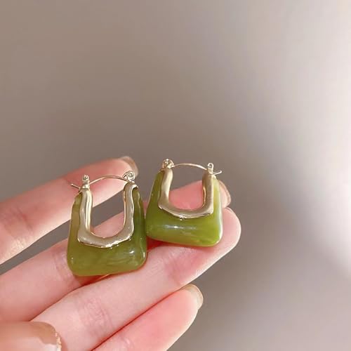 Acrylic Hoop Earrings for Women Gold Chunky Statement Huggie Earrings Clear Green Resin Drop Earring Minimalist Trendy Jewelry Gift - color: green hoop