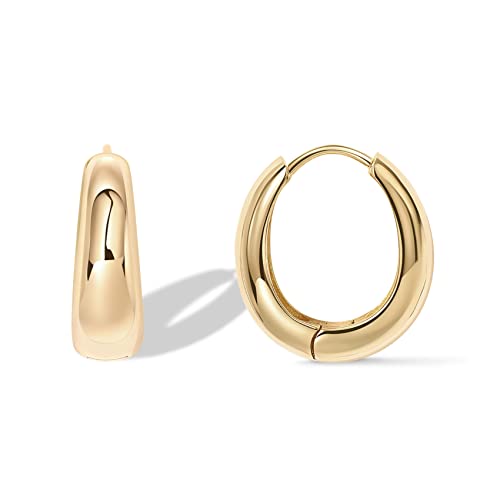 PAVOI Gold Hoop Earrings for Women, 14K Gold Plated Small Chunky Hoops | 925 Sterling Silver Posts, Lightweight Hoops, Small Hoop Earrings for Women, Gold Hoops - color: Yellow Gold