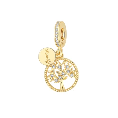 925 Sterling Silver Charms fits Bracelets and Necklace Pendant Bead Charms Jewelry Gift for Women Family Friends - style: Gold Fmaily Tree Charm