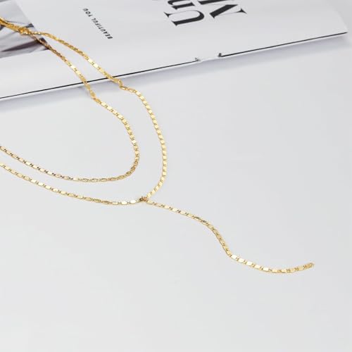 Dcfywl731 Minimal Dainty Gold Plated Dangle Earrings Layered Bar Pendant Neckalce Gold Long Y-Necklace Gold Earrings and Necklaces Set Delicate Lariat Chain Jewelry for Women - color: BLACK