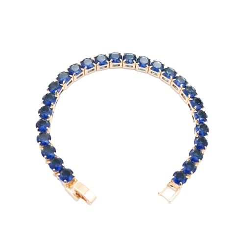 Tennis Bracelet, 6mm Black Cubic Zirconia, Gold Plated Brass, 7 Inch Length, 16.5 Grams, Multiple Colors Available - color: Gold Blue