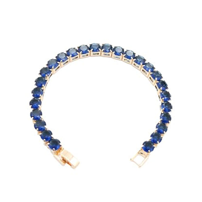 Tennis Bracelet, 6mm Black Cubic Zirconia, Gold Plated Brass, 7 Inch Length, 16.5 Grams, Multiple Colors Available - color: Gold Blue