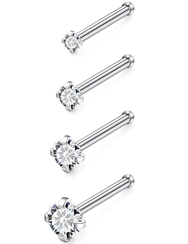 18G 20G 14K Gold Filled Nose Rings Studs Piercing Jewelry For Women Men 316L Surgical Steel Round Square Cubic Zirconia Nose Rings Studs Nostrial Piercing Jewelry CZ 1.5mm 2mm 2.5mm 3mm - color: Silver, size: 18 Gauge-Straight-Round CZ