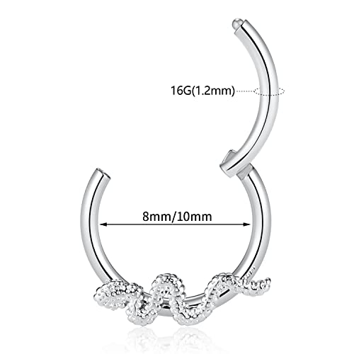 FUNLMO 18G 16G Septum Jewelry Triple Stacked Septum Nose Ring Surgical Steel Daith Conch Helix Cartilage Lobe Piercing Jewelry - color: Style14: Silver-snake shape