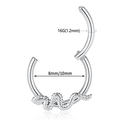 FUNLMO 18G 16G Septum Jewelry Triple Stacked Septum Nose Ring Surgical Steel Daith Conch Helix Cartilage Lobe Piercing Jewelry - color: Style14: Silver-snake shape