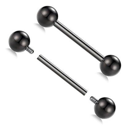 AROWRO Nipple Piercing Jewelry G23 Titanium Nipple Rings Tongue Rings Nipple Bar 14G Internally Threaded Straight Barbells Bridge Piercing Jewelry 12mm-20mm - color: Black