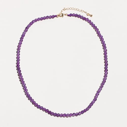 Simple 4mm Gemstones and Crystals Choker Necklace Unisex 16"-18" | Necklaces for Women Men, Adjustable, 40-45 cm Chain Length, Handmade, Spiritual Gemstones, Positive Energy, Daily Wear - style: Amethyst