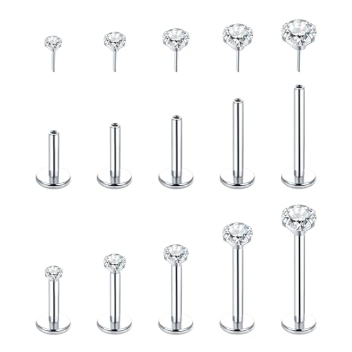 Aumeo 20G 18G 16G Threadless Push in Nose Rings Studs Surgical Steel Labret Jewelry Monroe Lip Rings Studs Medusa Ashley Piercing Jewelry for Women - color: Silver, size: 16g*6/7/8/10/12mm
