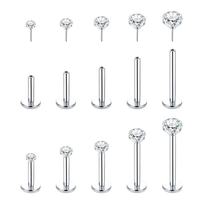 Aumeo 20G 18G 16G Threadless Push in Nose Rings Studs Surgical Steel Labret Jewelry Monroe Lip Rings Studs Medusa Ashley Piercing Jewelry for Women - color: Silver, size: 16g*6/7/8/10/12mm