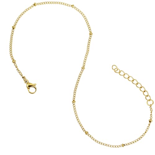 Gold Stainless Steel Anklet Chain for Women Adjustable Ankle Bracelet Fashionable Simple Design, Round mold chain - color: Gold+ Pearl necklace, size: 22+3cm