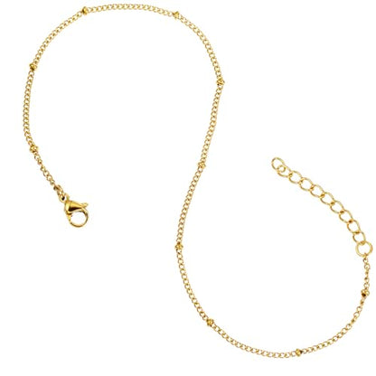 Gold Stainless Steel Anklet Chain for Women Adjustable Ankle Bracelet Fashionable Simple Design, Round mold chain - color: Gold+ Pearl necklace, size: 22+3cm
