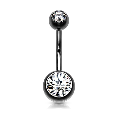 14GA Surgical Steel & Synthetic Opal Resin Belly Button Rings for Women | 3/8" Length, 5mm x 8mm Ball, Classic Look, Super High Quality - style: Titanium 5pcs Gold, Rose Gold, Steel, Black, Rainbow