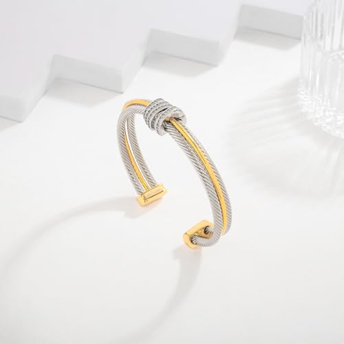 LILIE&WHITE Gold And Silver Bracelets For Women With Braided Design Chic Gold Bangle Statement Bracelet Cuff Bracelets Fashion Jewelry - color: SL22717A