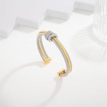 LILIE&WHITE Gold And Silver Bracelets For Women With Braided Design Chic Gold Bangle Statement Bracelet Cuff Bracelets Fashion Jewelry - color: SL22717A