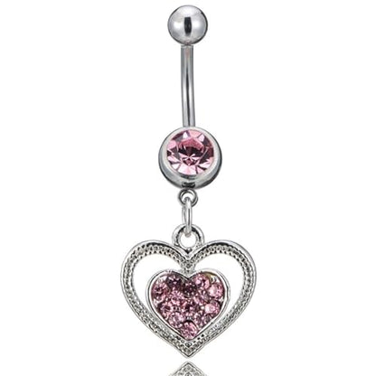 Heart Shape Crystal Belly Button Ring for Women Stainless Steel Navel Piercing Jewelry with Rhinestone Dangle Cute Summer Beach Piercing Jewelry - color: Pink