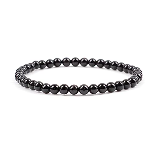 Cherry Tree Collection Gemstone Beaded Bracelets For Women and Men – Promotes Protection, Courage, Focus, Balance & Luck – Available in S, M, L with 4mm Round Beads - color: Black Obsidian, size: Large
