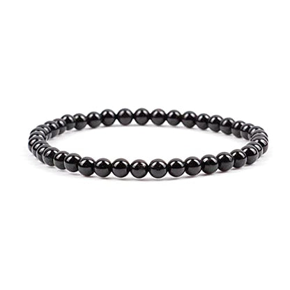 Cherry Tree Collection Gemstone Beaded Bracelets For Women and Men – Promotes Protection, Courage, Focus, Balance & Luck – Available in S, M, L with 4mm Round Beads - color: Black Obsidian, size: Large