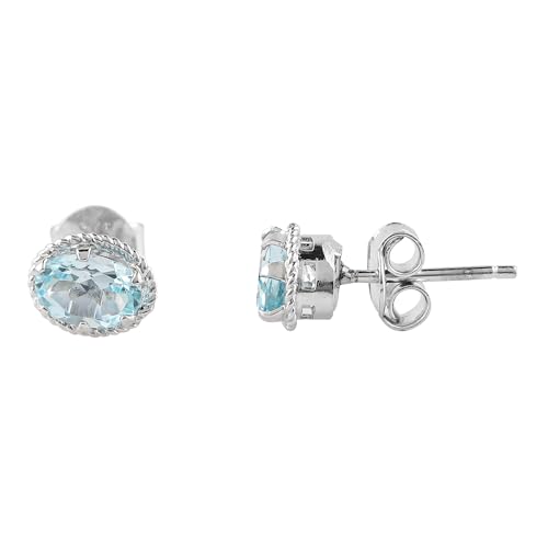 Real Blue Topaz Crystal Studs Earring Pair with Push Backs, Natural Gemstone, Birthstone, Brilliant Cut Oval Crystal, Healing Stone, Gift for Women, 925 Sterling Silver